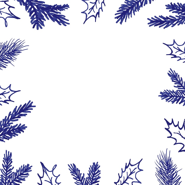 Vector elementos florales dibujados a mano en el árbol de navidad
