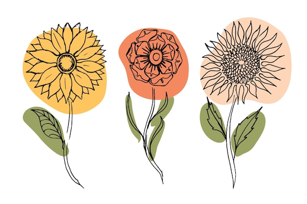 Elementos florales dibujados a mano Lindas hojas pequeñas girasol Para arte de pared textiles y carteles Ilustración vectorial