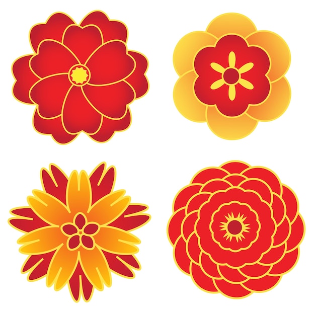 Vector elementos de flores de colores para el conjunto de diseño chino y oriental