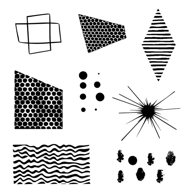 Elementos de forma en estilo moderno Elementos de diseño vectorial Puntos abstractos líneas curvas formas ilustración conjunto Cartel de estilo grungy moderno