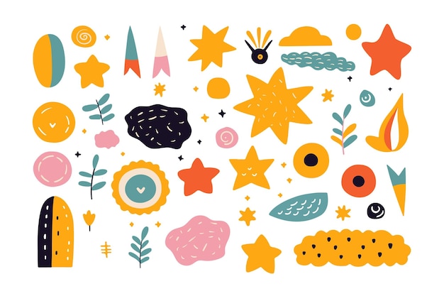 Elementos y formas orgánicas coloridas en una ilustración vectorial abstracta dibujada a mano