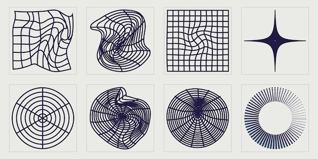 Elementos futuristas retro para el diseño Figuras posmodernas geométricas de moda Iconos minimalistas planos