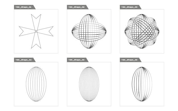 Elementos futuristas retro para el diseño Figuras posmodernas geométricas de moda Plantillas para carteles de notas