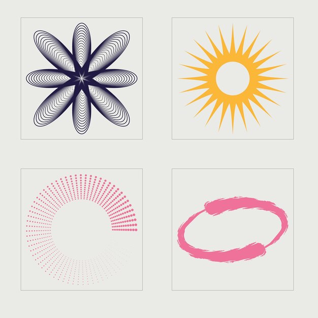 Elementos futuristas retro para el diseño Formas de estrellas y flores de brutalismo Elementos de Cyberpunk