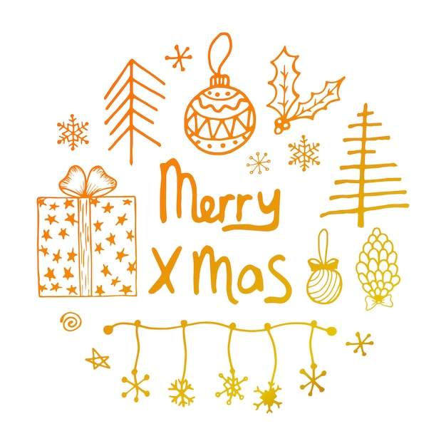 Elementos de garabatos navideños vectoriales Ilustraciones de invierno dibujadas a mano simple Tarjeta de Navidad Feliz año nuevo
