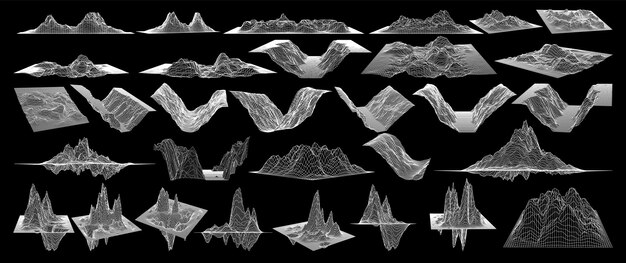 Vector elementos geométricos abstractos para el diseño la estructura alámbrica 3d futurista da forma a montañas y laderas