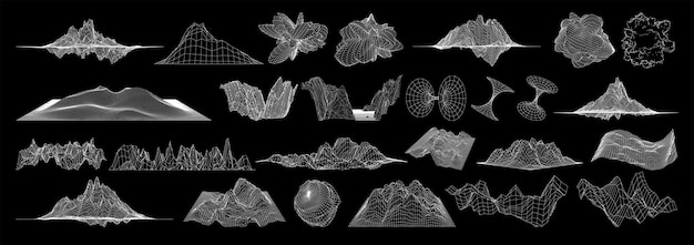 Vector elementos geométricos abstractos para el diseño la estructura alámbrica 3d futurista da forma a montañas y laderas