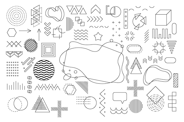 Elementos geométricos de Memphis para el diseño Ilustración vectorial para la promoción de plantillas publicitarias de carteles de venta web