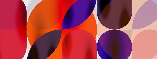 Elementos geométricos de mosaico Círculos coloridos redondos formas geométricas y líneas con efectos de sombra 3D Formas simples fondo abstracto para plantilla de banner de papel tapiz o aterrizaje