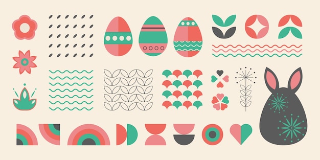 Elementos geométricos de Pascua formas y figuras geométricas simples símbolos de las vacaciones