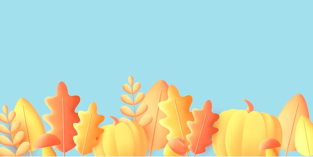 Vector los elementos gráficos 3d de otoño representan una ilustración gráfica moderna de hojas de calabaza y bellota