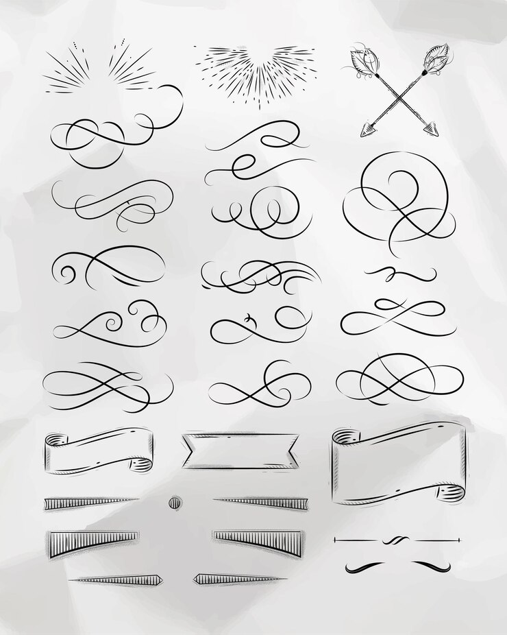 Vector elementos gráficos caligráficos vintage