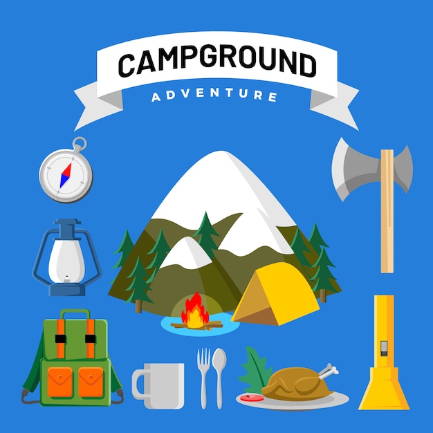 Elementos gráficos de camping.