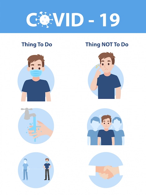 Elementos gráficos de información los signos y el virus corona, cosas que hacer y cosas que no se deben hacer de covid - 19