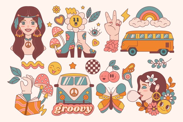 Elementos groovy en el estilo dibujado a mano