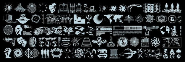 Elementos grunge retro futuristas para el diseño Armas abstractas computadoras retro elementos tecno