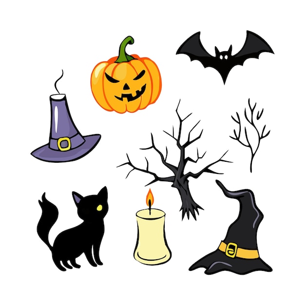 Elementos de Halloween dibujados a mano