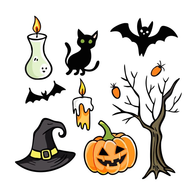 Elementos de Halloween dibujados a mano