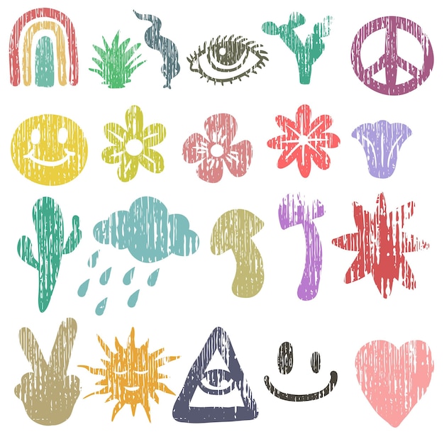 Elementos hippie grunge textura conjunto vector