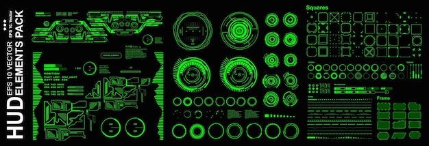 Elementos de HUD mega set pack Tablero de instrumentos pantalla verde pantalla de tecnología de realidad virtual