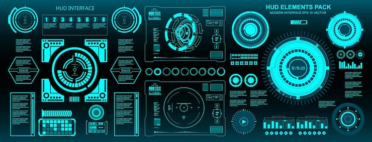 Vector elementos de hud mega set pack tablero de instrumentos pantalla verde pantalla de tecnología de realidad virtual