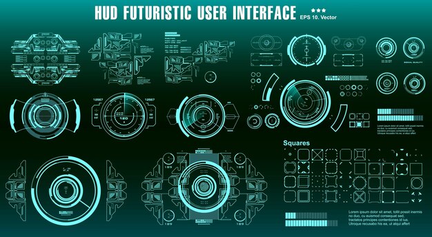 Elementos de HUD paquete de mega conjunto Pantalla de tablero Pantalla de tecnología de realidad virtual Interfaz de usuario futurista