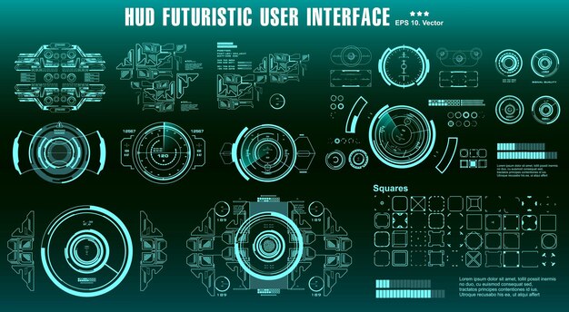 Elementos de hud paquete de mega conjunto pantalla de tablero pantalla de tecnología de realidad virtual interfaz de usuario futurista