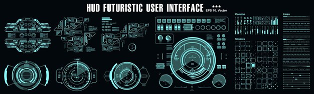 Elementos de HUD paquete de mega conjunto Pantalla de tablero Pantalla de tecnología de realidad virtual Interfaz de usuario futurista