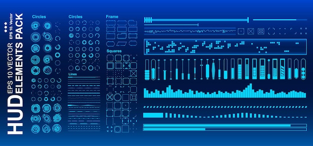Elementos de HUD paquete mega set Tablero pantalla azul pantalla de tecnología de realidad virtual Interfaz de usuario azul futurista