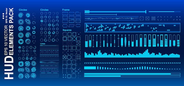 Elementos de hud paquete mega set tablero pantalla azul pantalla de tecnología de realidad virtual interfaz de usuario azul futurista