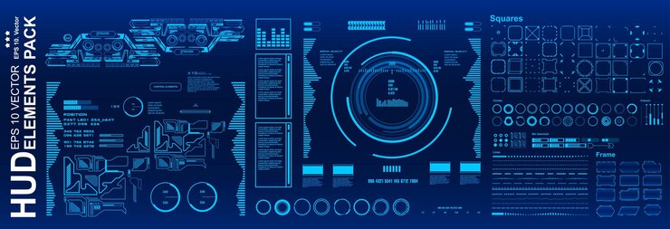 Vector elementos de hud paquete mega set tablero pantalla azul pantalla de tecnología de realidad virtual interfaz de usuario azul futurista