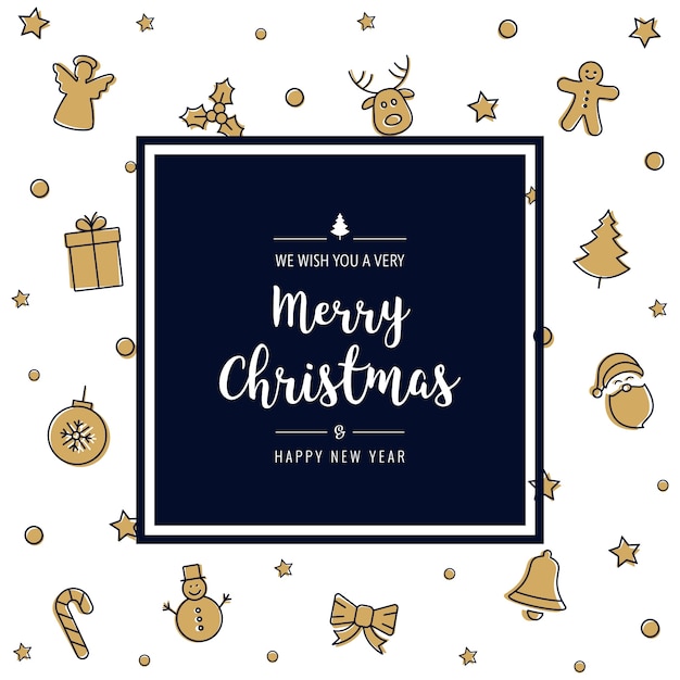 elementos de icono de Navidad saludo de tarjeta marco de frontera de texto fondo blanco