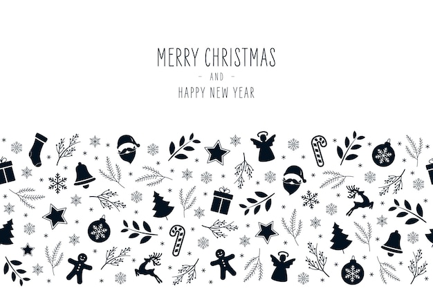 Elementos de icono de Navidad tarjeta de borde con texto de saludo patrón sin costuras fondo aislado