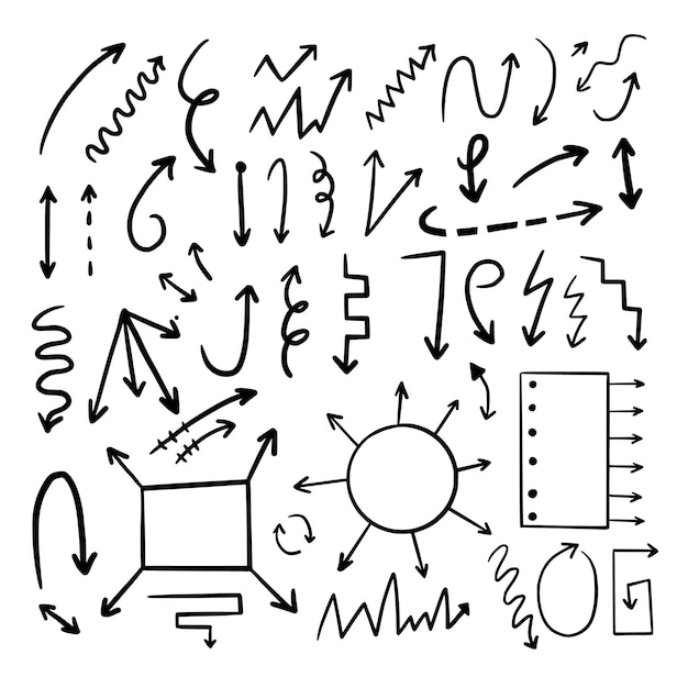 Elementos de iconos de flechas dibujadas a mano vectorial para presentación