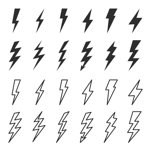 Elementos de iluminación de trueno y perno Los iconos de destello fijaron Elestric blitz Ilustración de rayo de vector