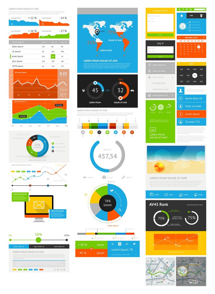 Vector elementos de infografía con botones y menús ilustración vectorial