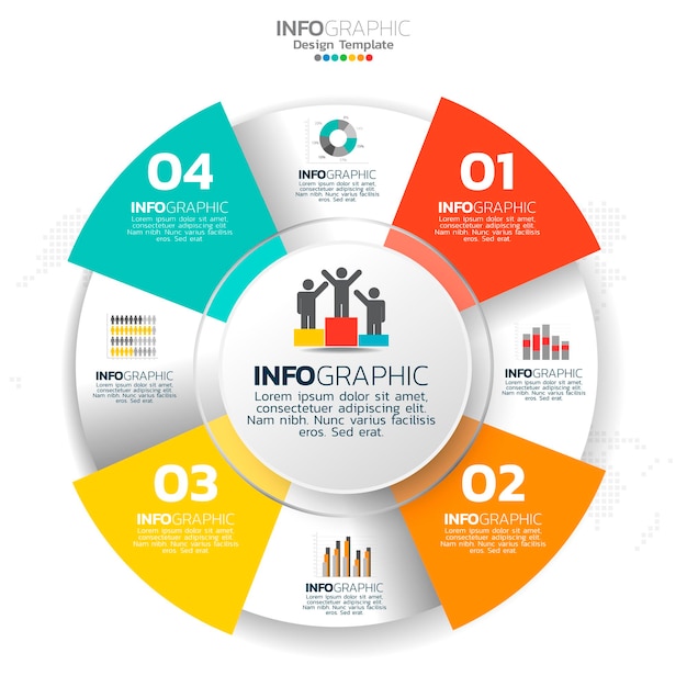 Elementos de infografía de círculo empresarial con 4 opciones o pasos.