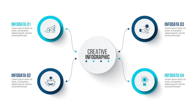 Elementos de infografía de cuatro círculos. Concepto de vector con 4 opciones o pasos.