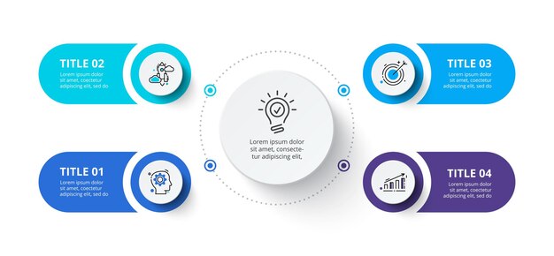Elementos de infografía de cuatro círculos. Plantilla de negocio para presentación.