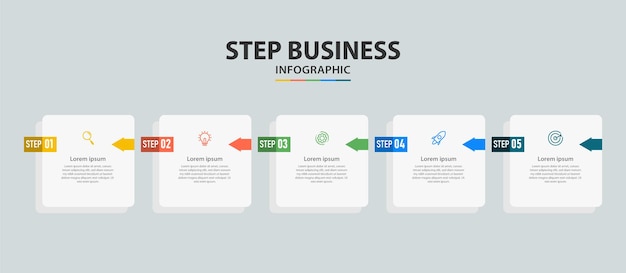 Elementos de infografía de diseño de paso empresarial