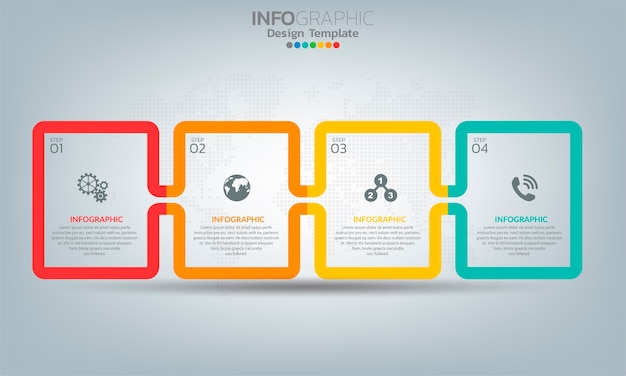 Elementos de infografía empresarial con 4 opciones o pasos.