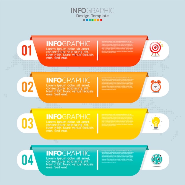Elementos de infografía empresarial con 4 opciones o pasos.