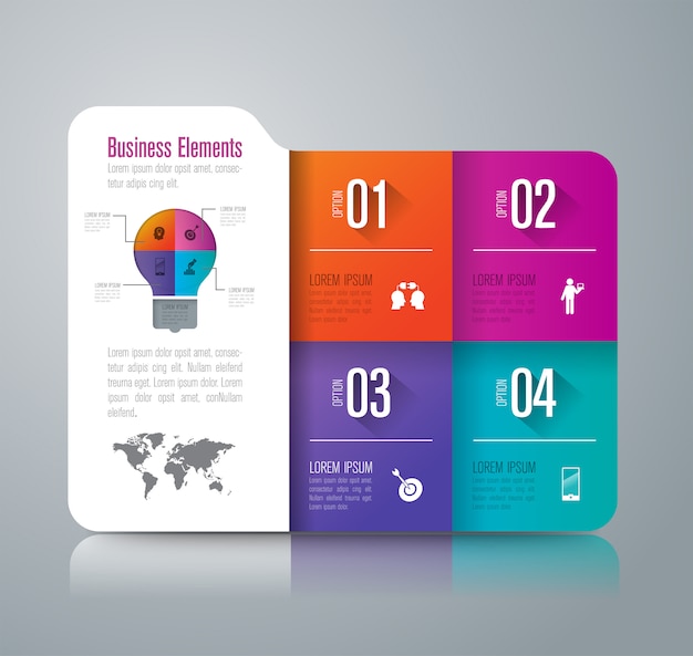 Vector elementos de infografía empresarial de 4 pasos para la presentación.