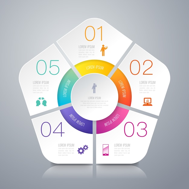Elementos de infografía empresarial de 5 pasos para la presentación.