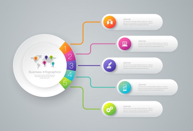 Elementos de infografía empresarial de 5 pasos para la presentación