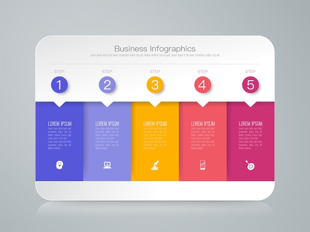 Elementos de infografía empresarial de 5 pasos para la presentación