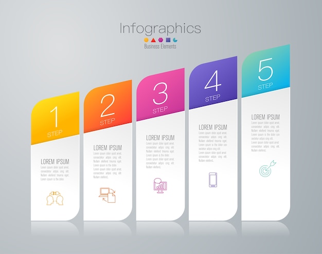 Elementos de infografía empresarial de 5 pasos para la presentación.