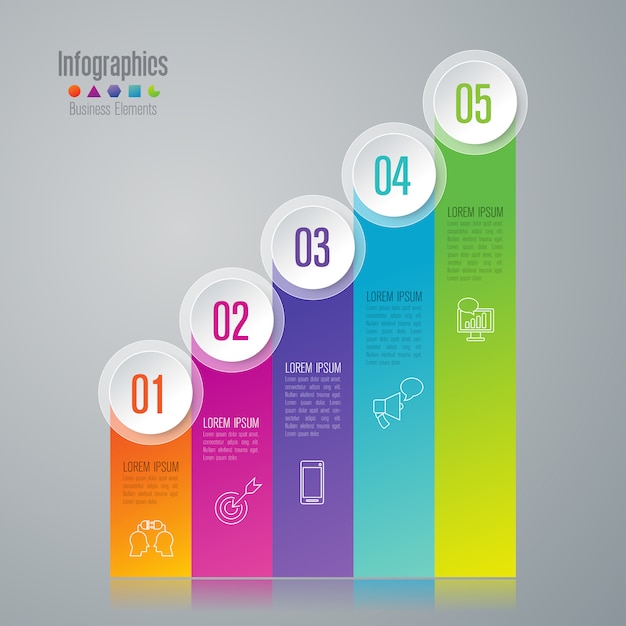 Elementos de infografía empresarial de 5 pasos para la presentación.