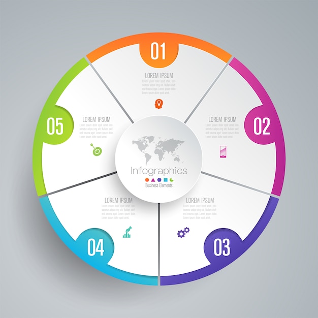 Elementos de infografía empresarial de 5 pasos para la presentación.