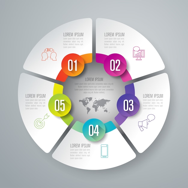 Elementos de infografía empresarial de 5 pasos para la presentación.